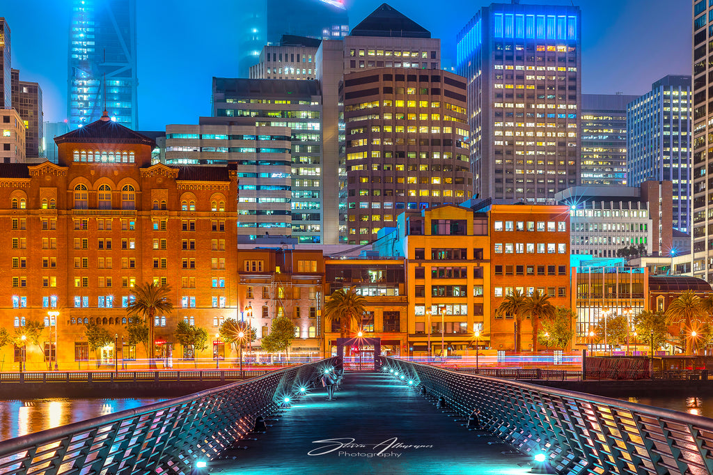 San Francisco Embarcadero taken from Pier 14. Beautiful Skyline image very late at night. 